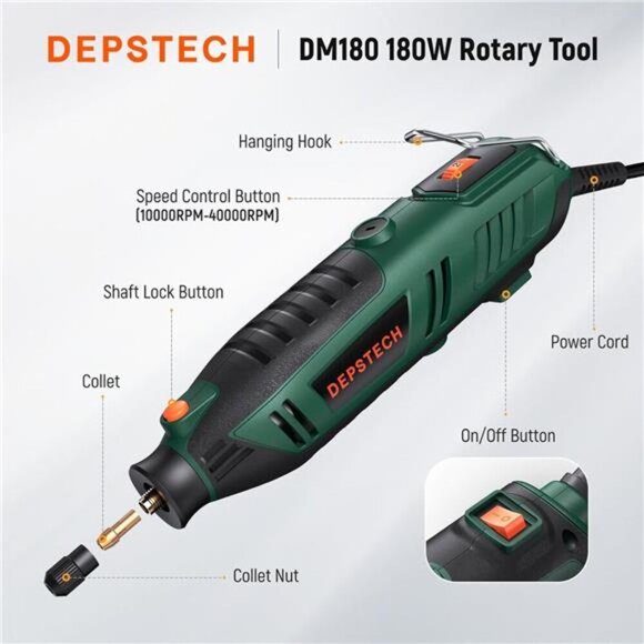 Rotary Tool, 180W Power Multi Tools Kit 6 Variable Speed 40000RPM Max - Picture 5 of 7